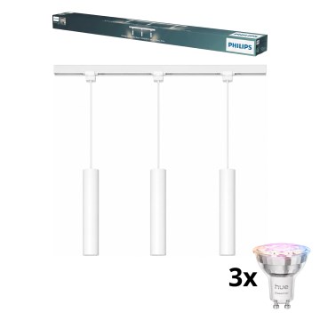 Philips - Lustră LED RGBW dimabilă, suspendată pe cablu, pentru sistemul de șină EASYLINK HUE, 3xGU10/4,7W/230V, 2200-6500K, 1m, albă