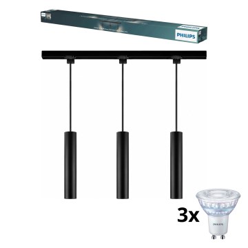 Philips - Lustru LED dimabil, suspendat pe cablu, pentru sistemul de șină EASYLINK, 3xGU10/6,2W/230V, 2200-2700K, 1m, negru