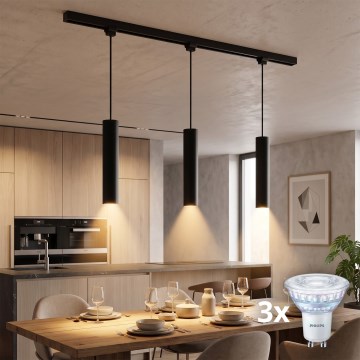 Philips - Lustru LED dimabil, suspendat pe cablu, pentru sistemul de șină EASYLINK, 3xGU10/7W/230V, 2200-2700K, 1m, negru