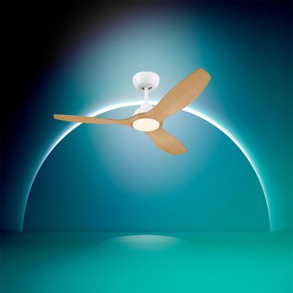 Philips - Ventilator de tavan LED dimabil OLAS LED/24W/230V Ø 132 cm alb/maro + telecomandă