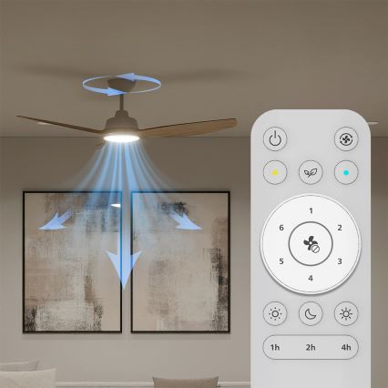 Philips - Ventilator de tavan LED dimabil OLAS LED/24W/230V Ø 132 cm alb/maro + telecomandă