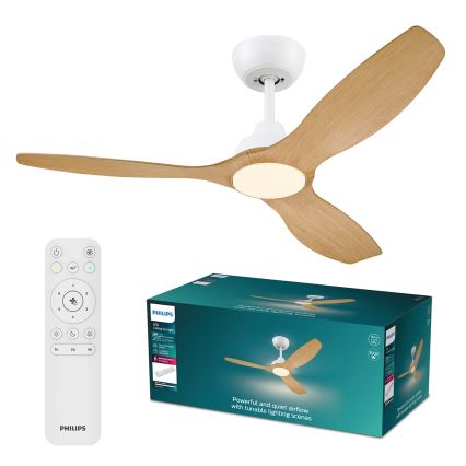 Philips - Ventilator de tavan LED dimabil OLAS LED/24W/230V Ø 132 cm alb/maro + telecomandă