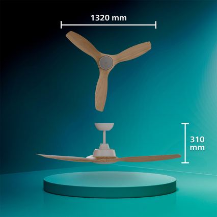 Philips - Ventilator de tavan LED dimabil OLAS LED/24W/230V Ø 132 cm alb/maro + telecomandă