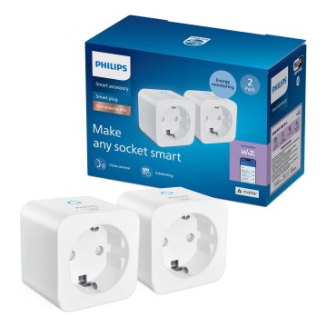 Philips - Pachet cu 2 prize inteligente SCHUKO 2300W + contor de energie Wi-Fi