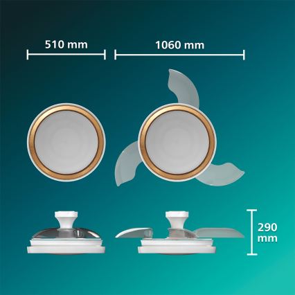 Philips - Plafonieră dimabilă cu ventilator BLISS LED/35W/230V, aurie + telecomandă