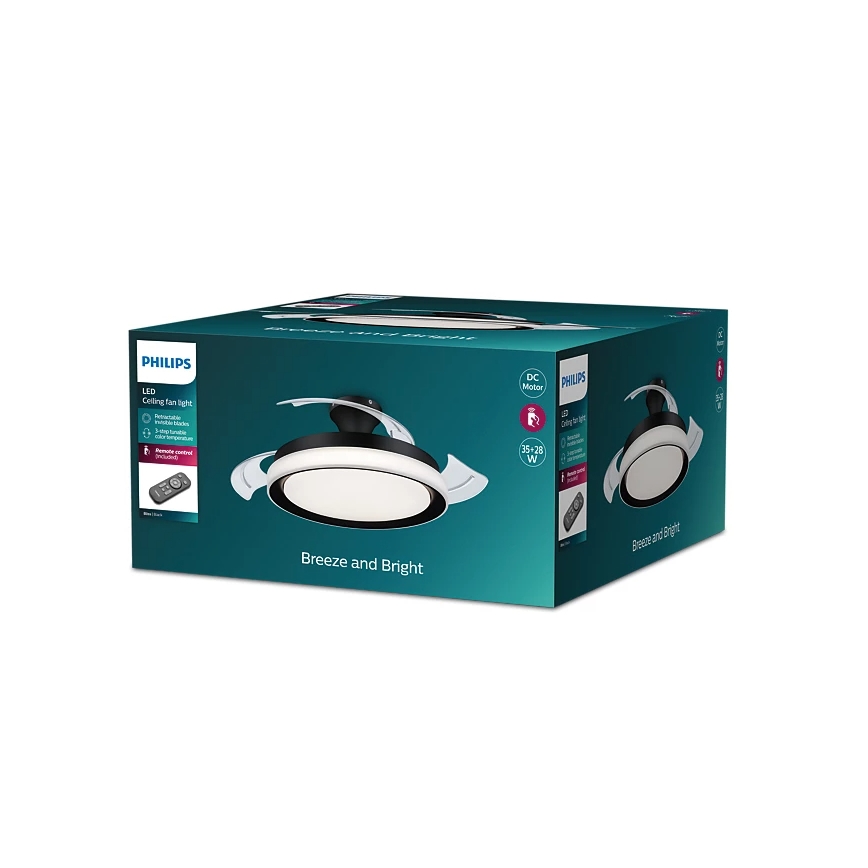 Philips - Plafonieră LED cu ventilator BLISS LED/35W/230V 5500/4000/2700K neagră + telecomandă