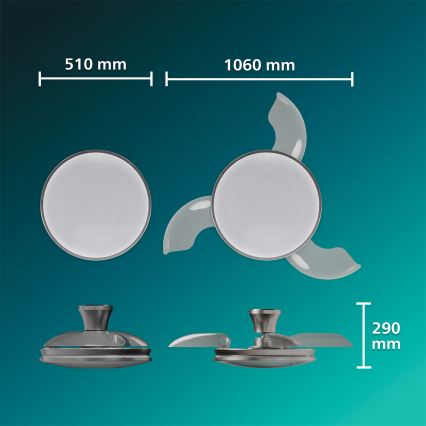 Philips - Plafonieră LED dimabilă cu ventilator ATLAS LED/35W/230V, crom mat + telecomandă