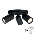 Philips PONGEE Spot LED RGBW reglabil, 3x GU10, 4,8 W, 230 V, 3000 K, negru + telecomandă
