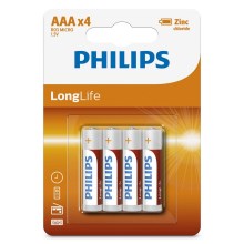Philips R03L4B/10 - 4 buc Baterie clorura de zinc AAA LONGLIFE 1,5V 450mAh