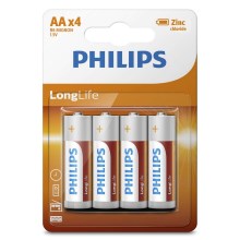 Philips R6L4B/10 - 4 buc Baterie clorura de zinc AA LONGLIFE 1,5V 900mAh