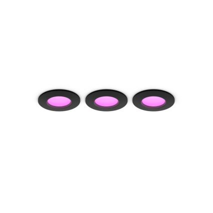 Philips - Set de 3 corpuri de iluminat LED RGBW, reglabile, încastrate pentru baie Hue SLIM, LED/8,3W/230V, 1000-20000K, negru P44