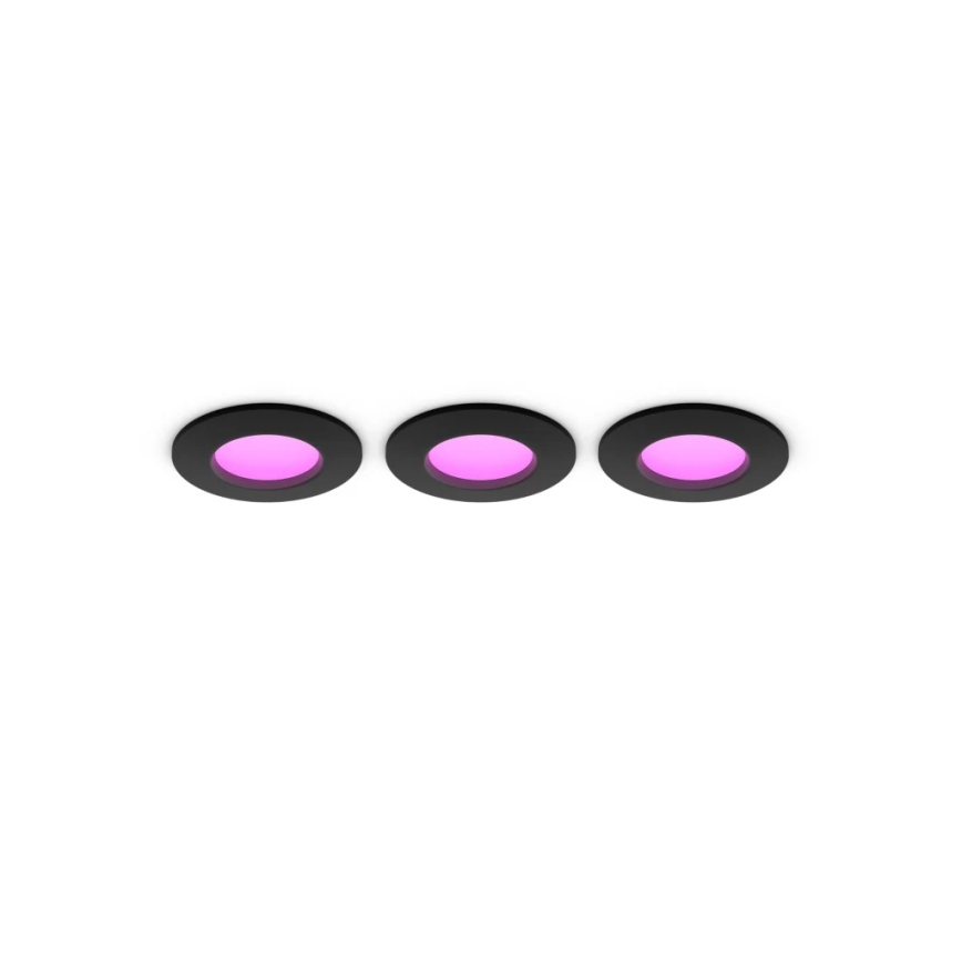 Philips - Set de 3 corpuri de iluminat LED RGBW, reglabile, încastrate pentru baie Hue SLIM, LED/8,3W/230V, 1000-20000K, negru P44