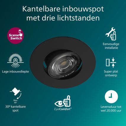 Philips - Set de 3 spoturi LED încastrate reglabile CILANTRO LED/5W/230V 4000K negru