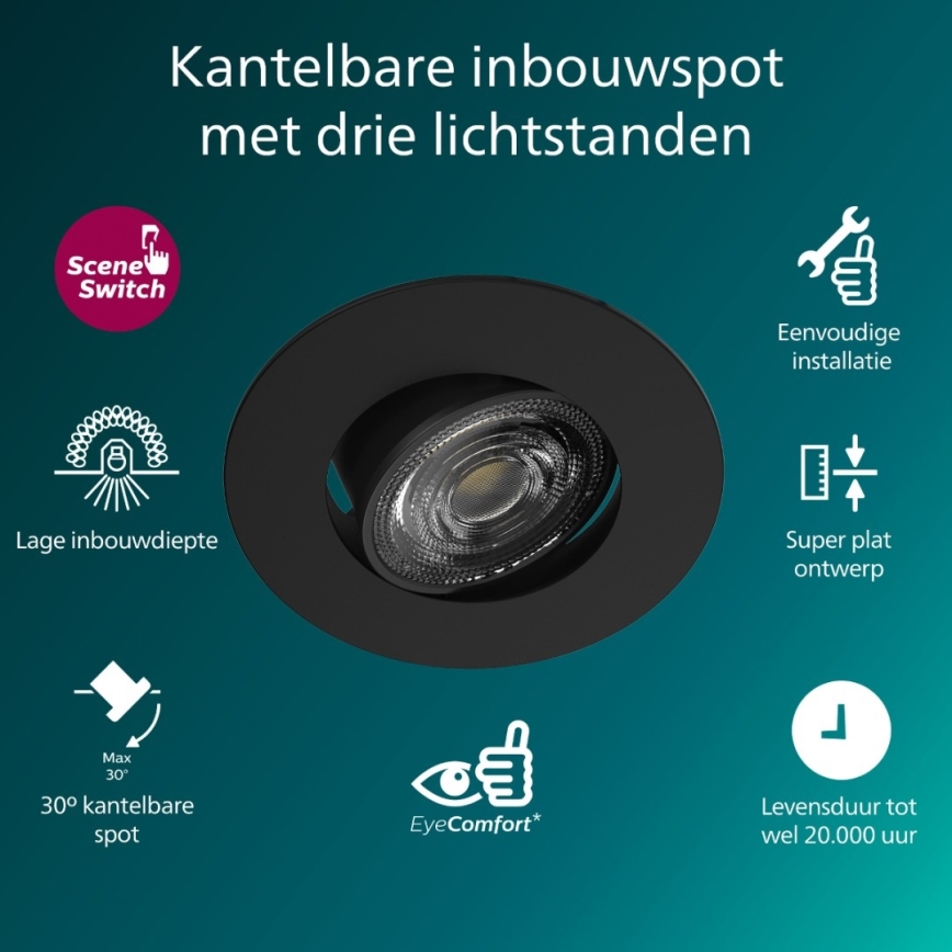 Philips - Set de 3 spoturi LED încastrate reglabile CILANTRO LED/5W/230V 4000K negru