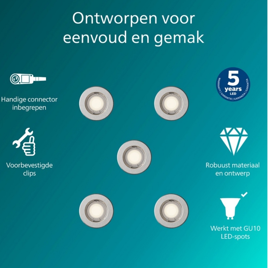 Philips - Set 5x spoturi încastrate PERIDOT 1xGU10/7W/230V argintiu