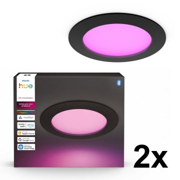 Philips - Set de 2 spoturi LED RGBW încastrate pentru baie, reglabile, Hue SLIM LED/12W/230V 2000-6500K, negru IP44