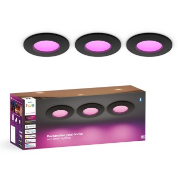 Philips - Set de 3 corpuri de iluminat LED RGBW, reglabile, încastrate pentru baie Hue SLIM, LED/8,3W/230V, 1000-20000K, negru P44