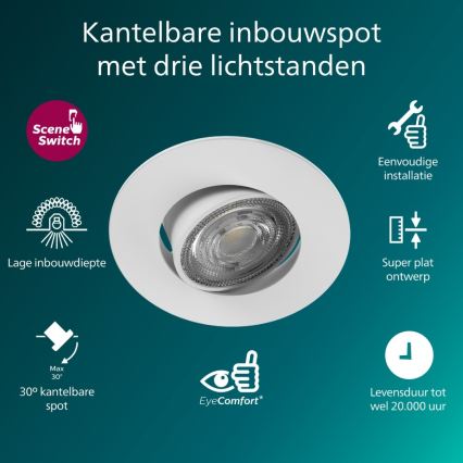 Philips - Set de 3 spoturi LED încastrate reglabile CILANTRO LED/5W/230V 4000K alb