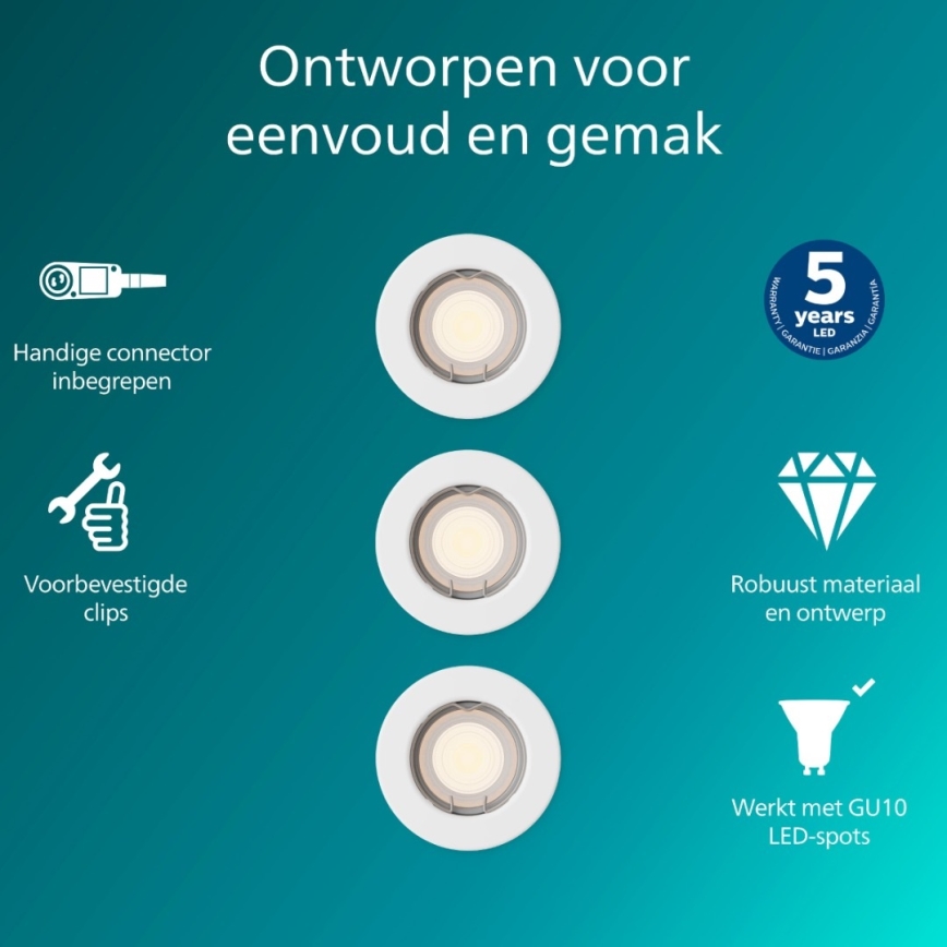 Philips - Set de 3 spoturi încastrate PERIDOT 1xGU10/7W/230V alb