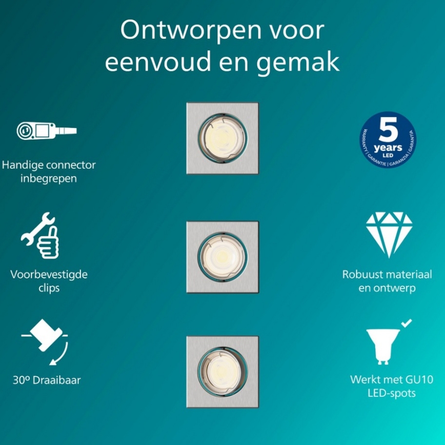 Philips - Set de 3 spoturi încastrate PERIDOT, 1xGU10/7W/230V, argintiu