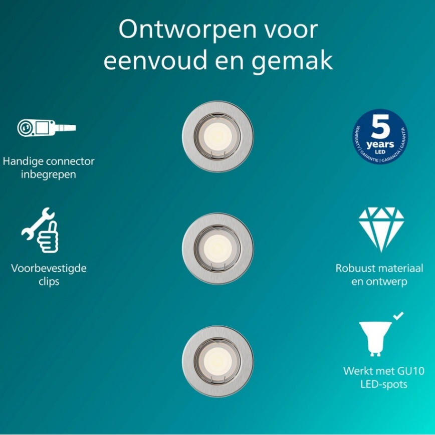 Philips - Set de 3 spoturi încastrate PERIDOT 1xGU10/7W/230V, argintiu