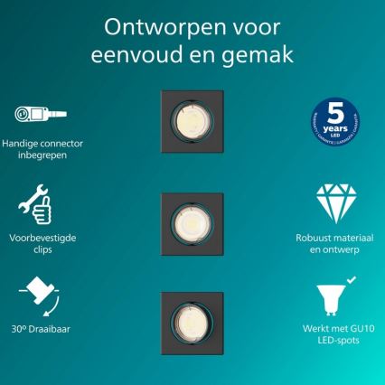 Philips - Set de 3 spoturi încastrate PERIDOT 1xGU10/7W/230V negru