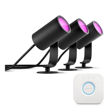 Philips - SET de 3 spoturi LED RGB reglabile Hue LILY LED/8W/230V 2200-6500K IP65 + Hue bridge