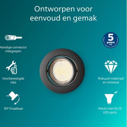 Philips - Spot încorporat PERIDOT 1xGU10/7W/230V negru