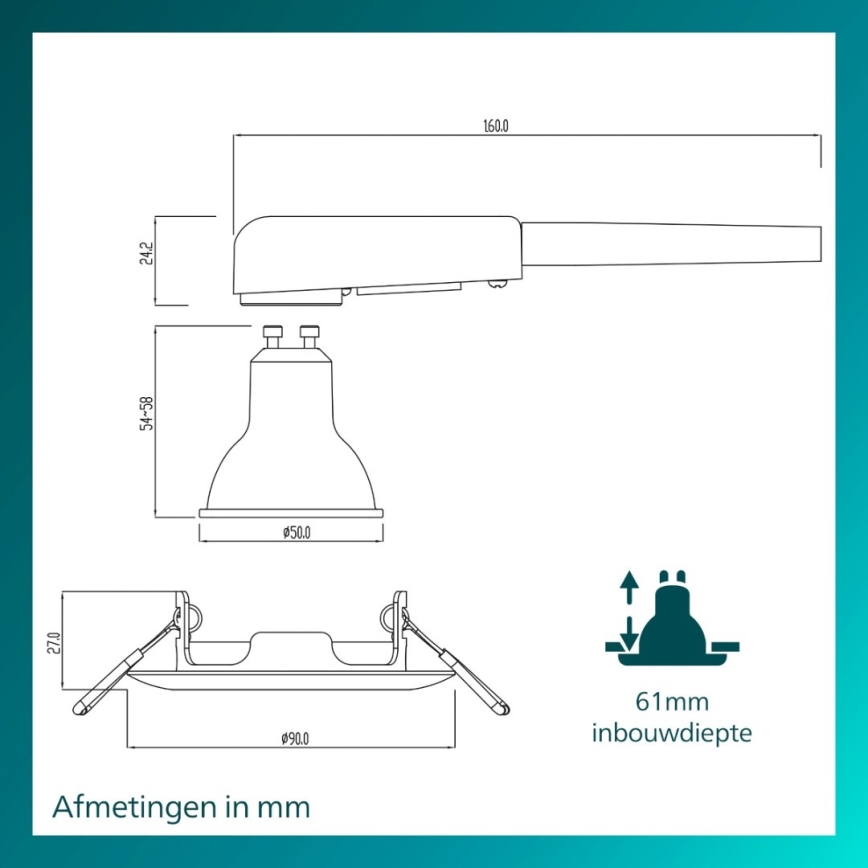 Philips - Spot încorporat PERIDOT 1xGU10/7W/230V negru