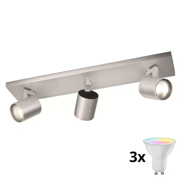 Philips - Spot LED RGBW dimabil 3x GU10/4,8W/230V, crom mat + telecomandă
