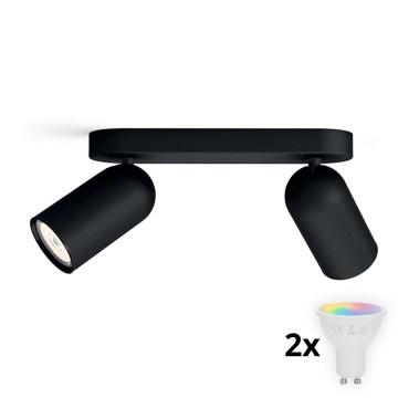 Philips - Spot LED RGBW reglabil PONGEE 2xGU10/4,8W/230V 3000K negru + telecomandă