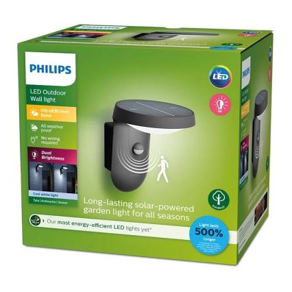 Philips - Lampă solară de perete cu LED, senzor de mișcare și crepuscul, LED/1,2W/4V 1800 mAh 4000K IP44