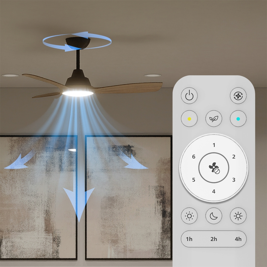 Philips - Ventilator de tavan OLAS cu LED dimabil, 24W/230V, Ø 106 cm, negru/maro + telecomandă