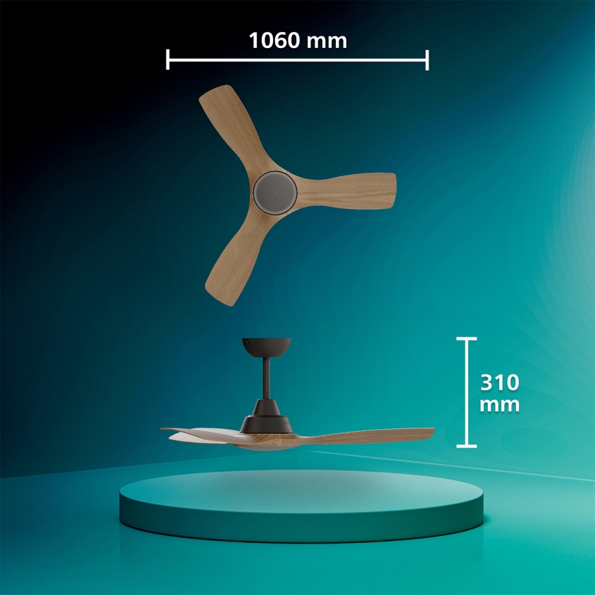 Philips - Ventilator de tavan OLAS cu LED dimabil, 24W/230V, Ø 106 cm, negru/maro + telecomandă
