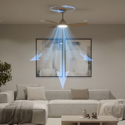 Philips - Ventilator de tavan LED dimabil OLAS, 24 W, 230 V, Ø 106 cm, alb/maro + telecomandă
