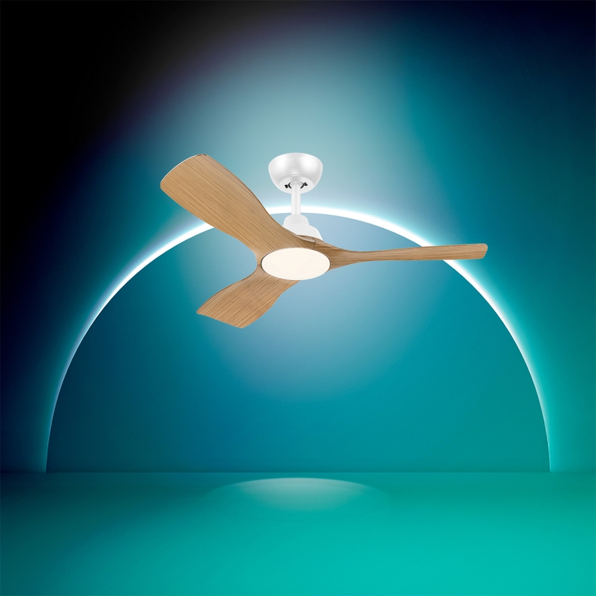 Philips - Ventilator de tavan LED dimabil OLAS, 24 W, 230 V, Ø 106 cm, alb/maro + telecomandă
