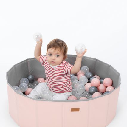 Piscină cu bile pentru copii d. 80 cm roz/gri