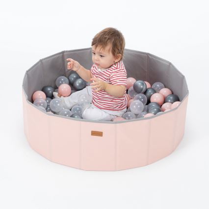 Piscină cu bile pentru copii d. 80 cm roz/gri