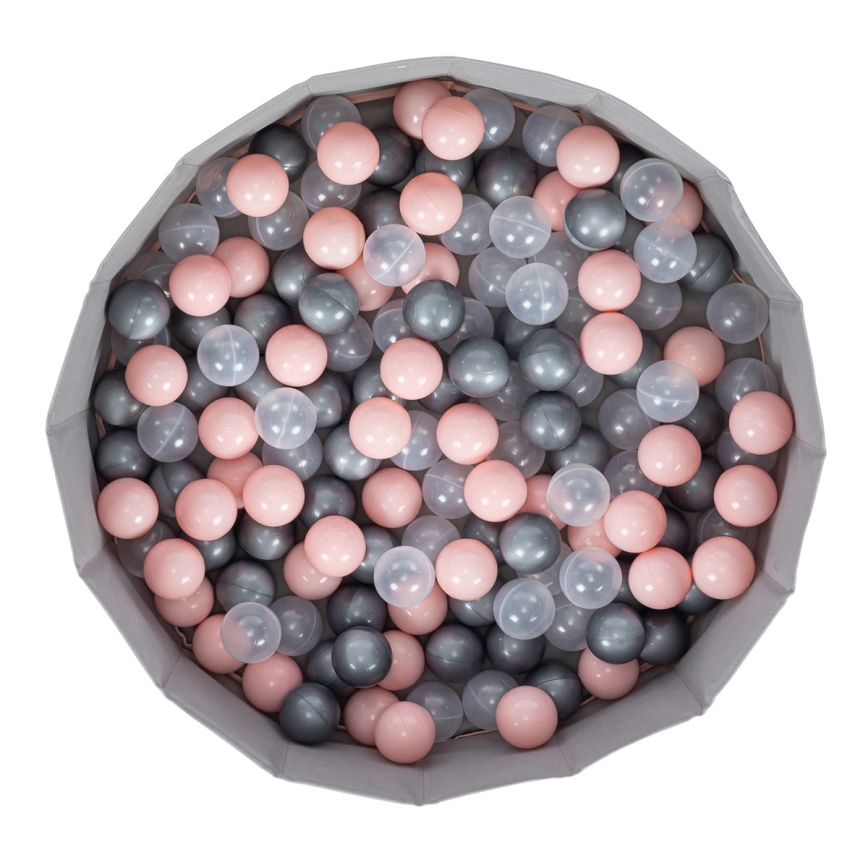 Piscină cu bile pentru copii d. 80 cm roz/gri