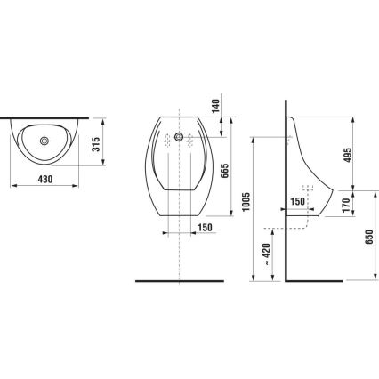 Pisoar cu senzor JIKA H8411010004871 DOMINO 24V admisie posterioară, evacuare posterioară ceramică/alb