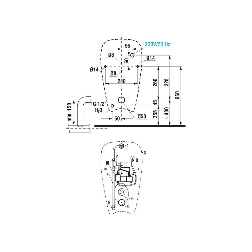 Pisoar JIKA GOLEM H8430700000001 - alimentare internă, evacuare pe spate, ceramică albă
