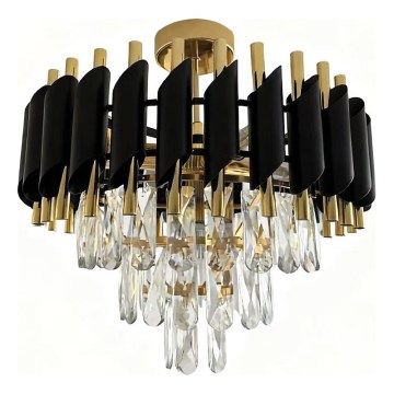Plafonieră aplicată CRISTAL 5xE14/10W/230V, Ø 38 cm, negru/auriu