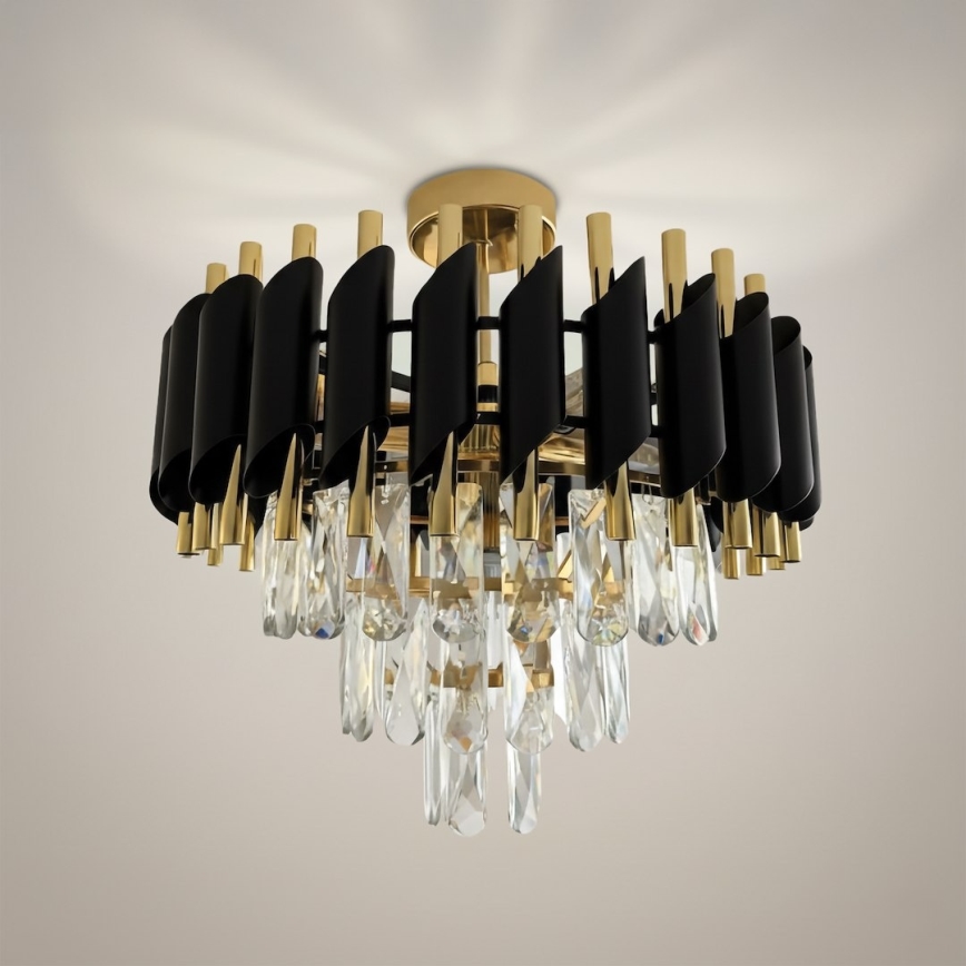 Plafonieră aplicată CRISTAL 5xE14/10W/230V, Ø 38 cm, negru/auriu
