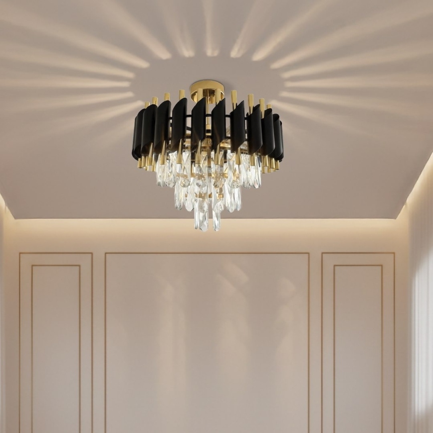 Plafonieră aplicată CRISTAL 5xE14/10W/230V, Ø 38 cm, negru/auriu
