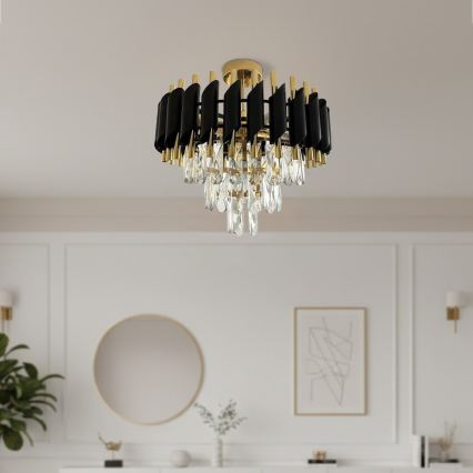 Plafonieră aplicată CRISTAL 5xE14/10W/230V, Ø 38 cm, negru/auriu