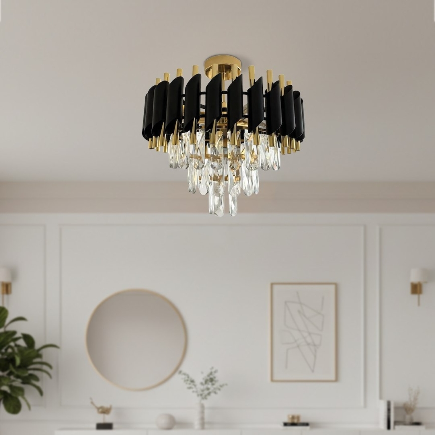 Plafonieră aplicată CRISTAL 5xE14/10W/230V, Ø 38 cm, negru/auriu