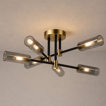 Plafonieră aplicată TESSA 6xG9/8W/230V alamă/negru fumuriu