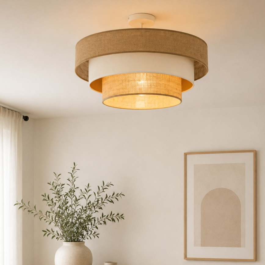 Plafonieră aplicată WENTA, 1xE27/60W/230V, Ø 50 cm, iută/bej