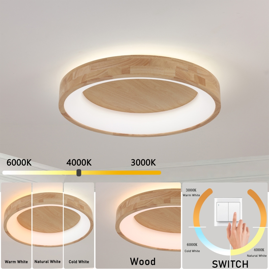 Brilagi - Plafonieră LED FALCON WOOD LED/40W/230V 3000/4000/6000K diam. 60 cm lemn