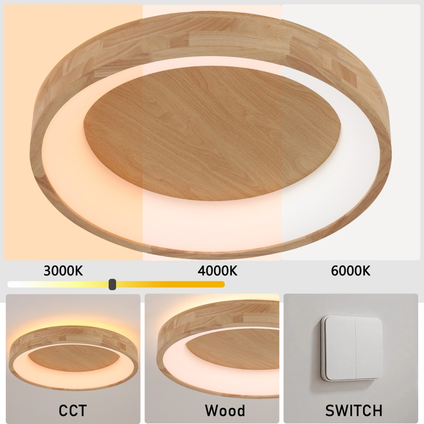 Brilagi - Plafonieră LED FALCON WOOD LED/40W/230V 3000/4000/6000K diam. 60 cm lemn